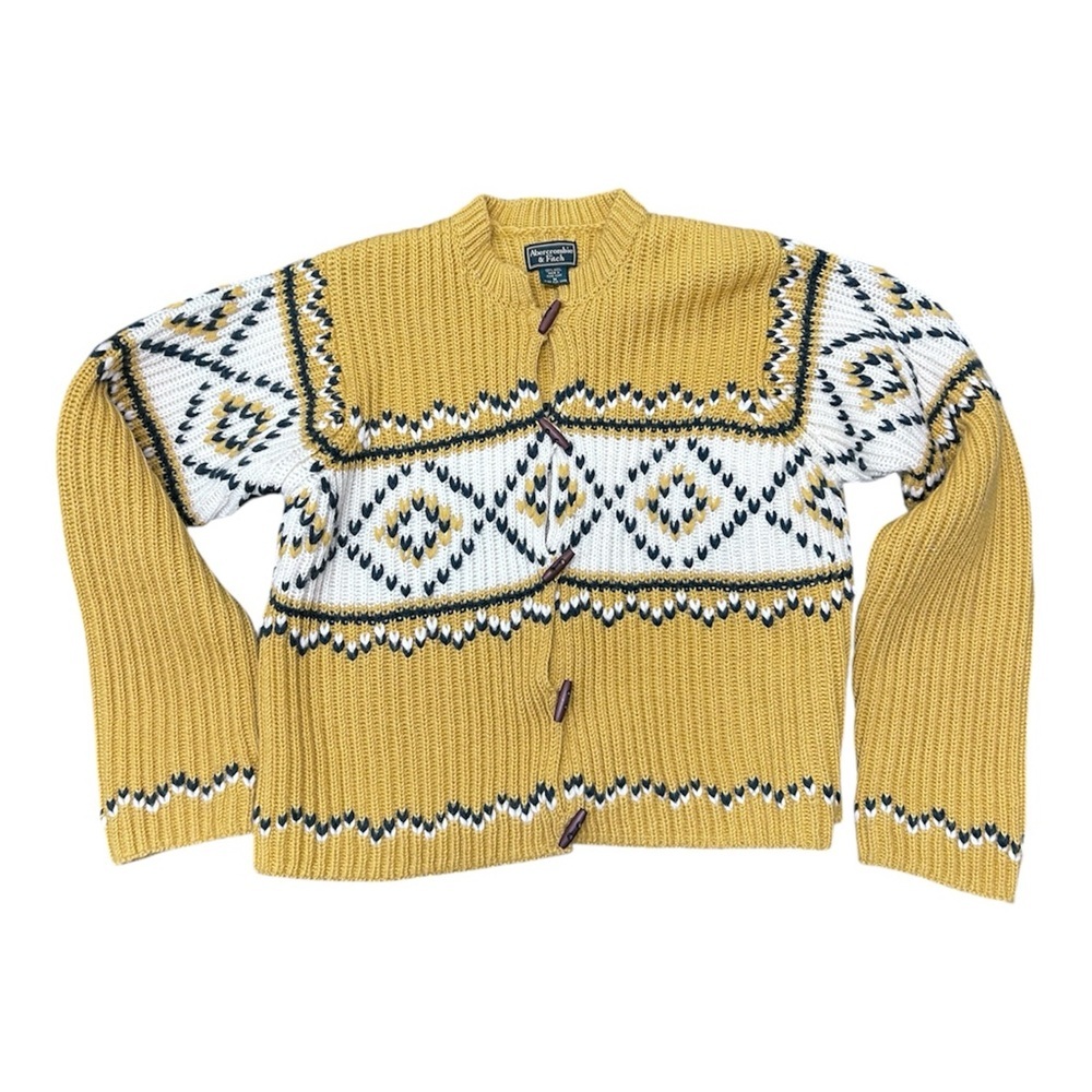 Abercrombie & Fitch Mustard Yellow Fair Isle Knit Cardigan